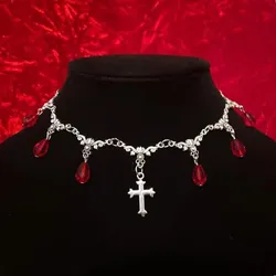 Vampire Bite Chokers Blood Drips Cross Necklace Romantic Gothic Victorian Gorgeous Jewelry Fashion Women Halloween Party Gift