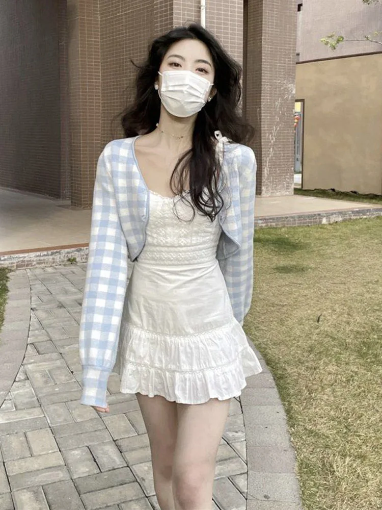 Spring Faion Set Waist Cinched Pure Color Dr with Svel Top Two-Piece Set Floral Lace Hemline Fi Tail Design Vers...