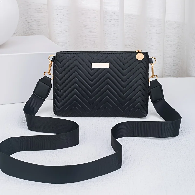 

Stylish Striped Shoulder/Crossbody/Handbag with Delicate Hardware Accessories, Zipper Closure, Multifunctional Bag for Daily Use