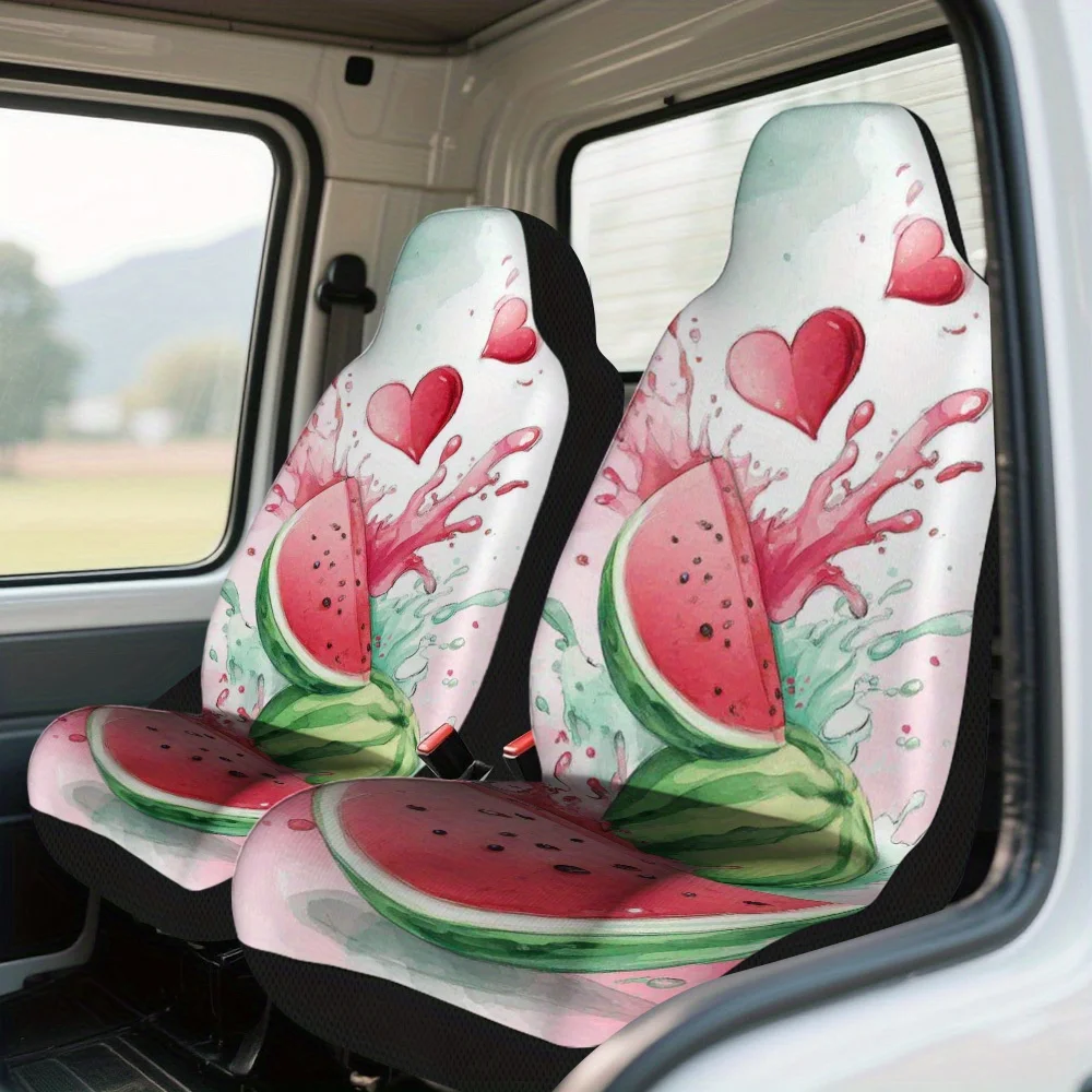 Set Of 2 Valentine'S Day Watermelon Splash Design Car Seat Covers – Fits Most Cars, Trucks, Vans, And Suvs | Long-Lasting Polyes