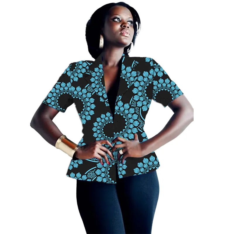 

African Couture Short Sleeve Women's Blazers Ankara Wears Summer Suit Jackets Occasional Coats Tailored Party Wear