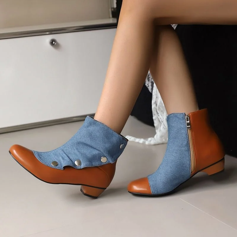

ORCHALISA Новые женские ботильоны синие с круглым носком на среднем каблуке 3,5 см с заклепками, разноцветные, большой размер 46 47 48 Splice Daily Bota