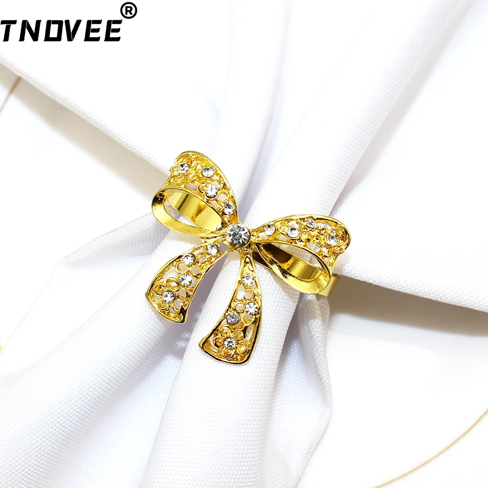 

6Pcs Bow Napkin Rings Crystal Rhinestone Bowknot Napkin Rings for Wedding Birthday Christmas Dinner Party Home Table Decor ERD01