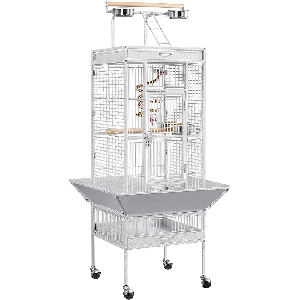 

61-inch Wrought Iron Selection Play Top Large Parrot Bird Cage, White