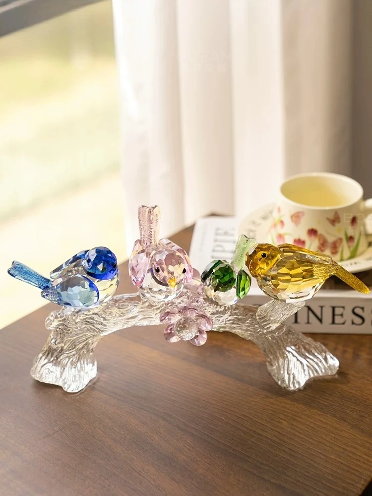 Happy branch magpie ornament light luxury high sense crystal living room entrance home desktop decoration
