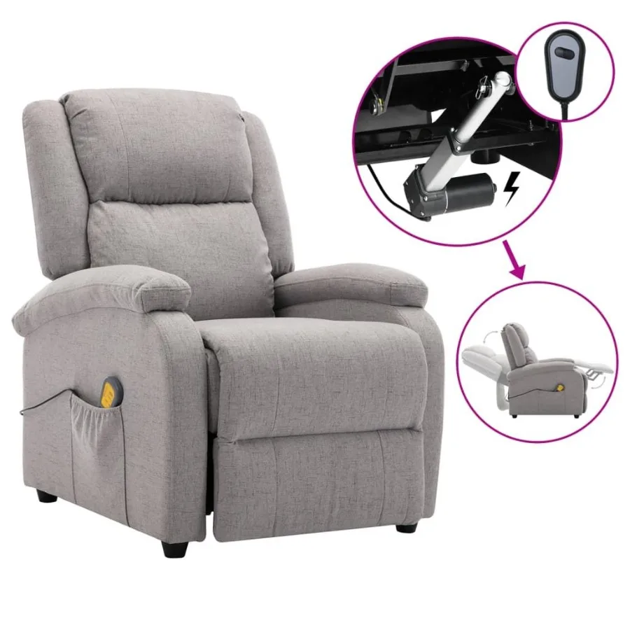 

Massage Recliner Light Gray Fabric