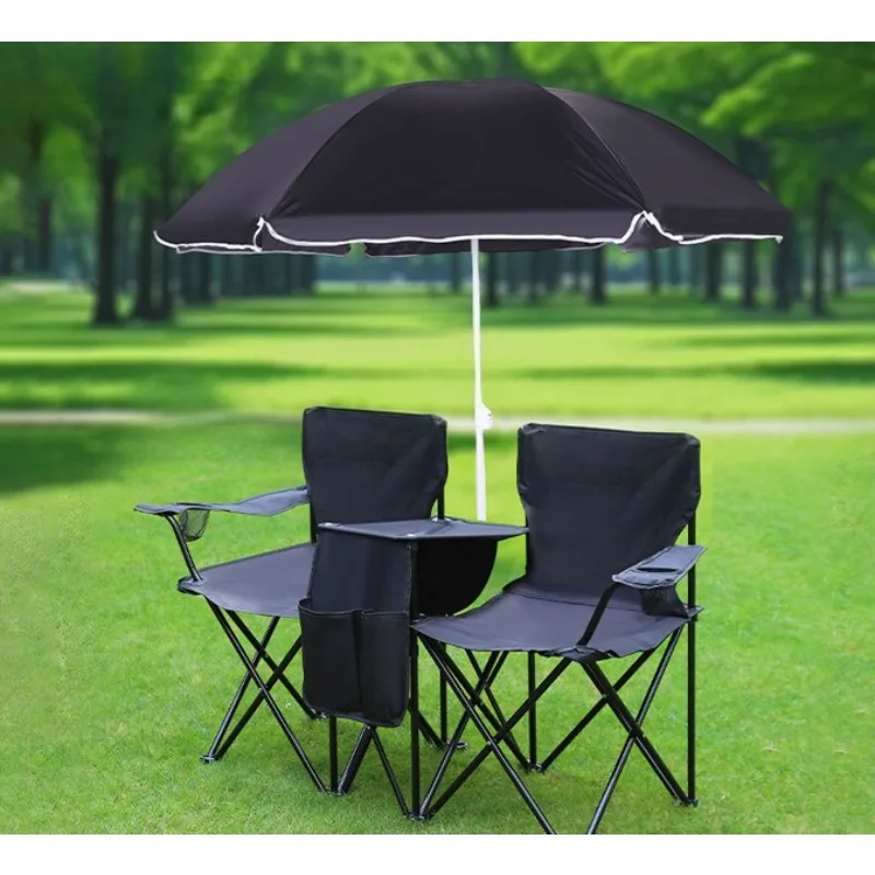 Portable Foldable Outdoor Chair with Sun Canopy, Leisure Beach Chair with Umbrella for Camping, Picnic & Fishing