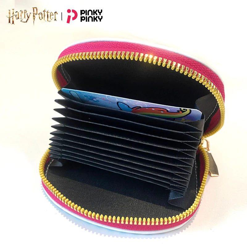 Pinky Harry Potter Card Holder Zipper Coin Purse ID Wallet for Daily Halloween Christmas Birthday Gift for Students Fans Women