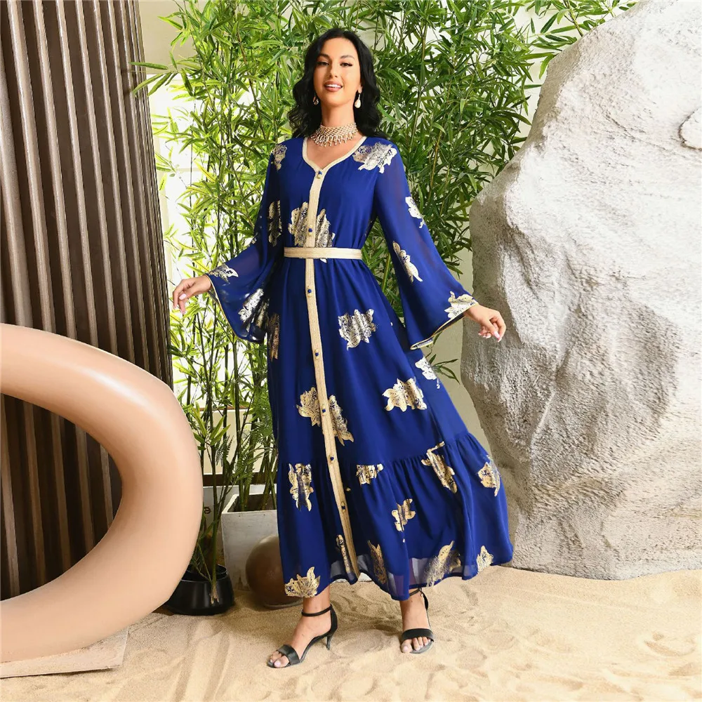 

Eid Ramadan Floral Print Maxi Dress Women Muslim Dubai Turkey Kaftan Islamic Clothing Arabic Robe Moroccan Caftan Jalabiya Gown