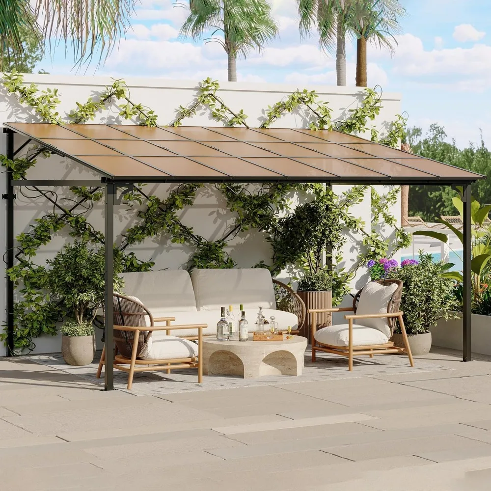

Беседка 12 x 14 футов для патио, большая настенная беседка для беседки с металлическим каркасом, жесткий верх для беседки, повод для открытого патио