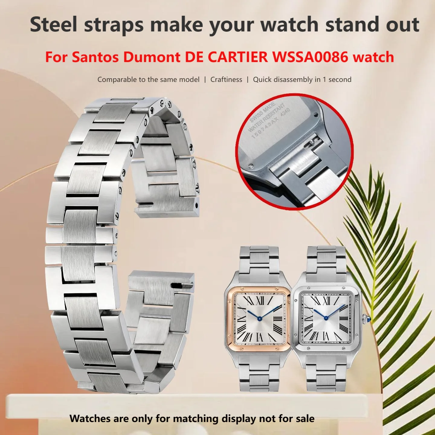 

For Santos Dumont DE Cartier Stainless Steel Watch Strap Modified Dumont W2SA0011 Metal Bracelet Waterproof Watch Chain 17.5mm