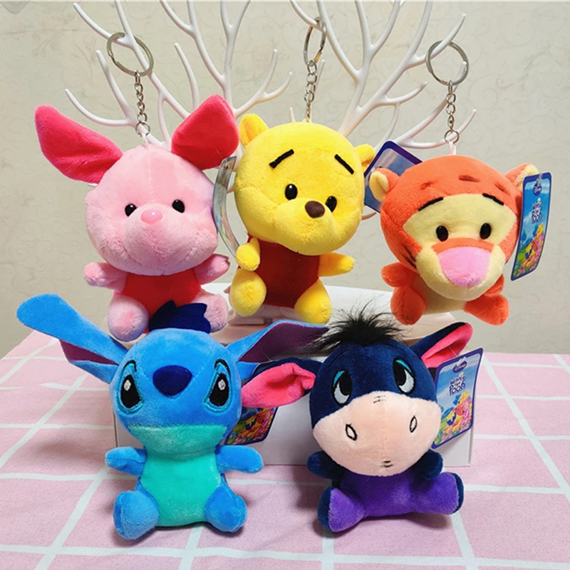 10cm Anime Winnie The Pooh Figure Plush Toy Doll Pooh Bear Tigger Piglet Eeyore Stitch Plush Doll Collectible Model Toy Gift