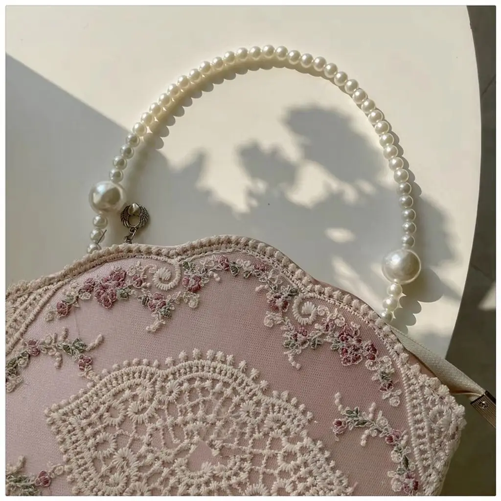 JIAERDI Lolita Sweet Lace Hand Bag Purse Women Vintage Fairycore Aesthetic Pearl Messenger Bag Female Harajuku Crossbody Bags