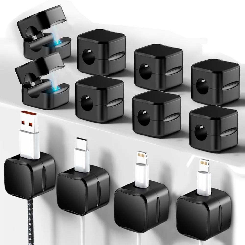 Magnetic Cable Clips for Cord Management: 12-Piece Desk, Car, Home, Office Organizer Holder