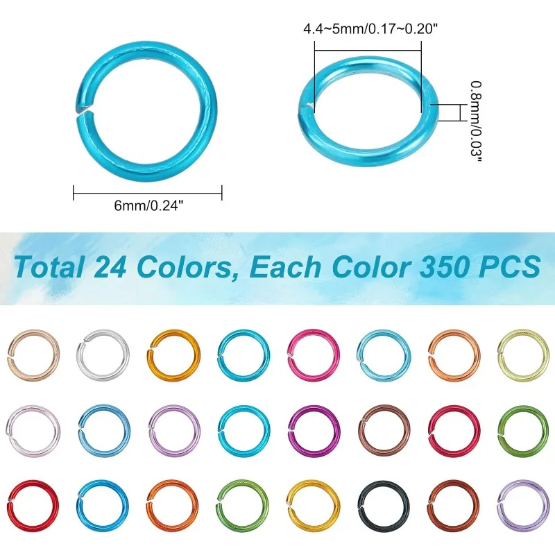 8400pcs Aluminum Jump Rings 6mm Chainmail Rings Open Jump Rings 24 Color Jewelry Findings for Choker Necklaces Bracelet Earring