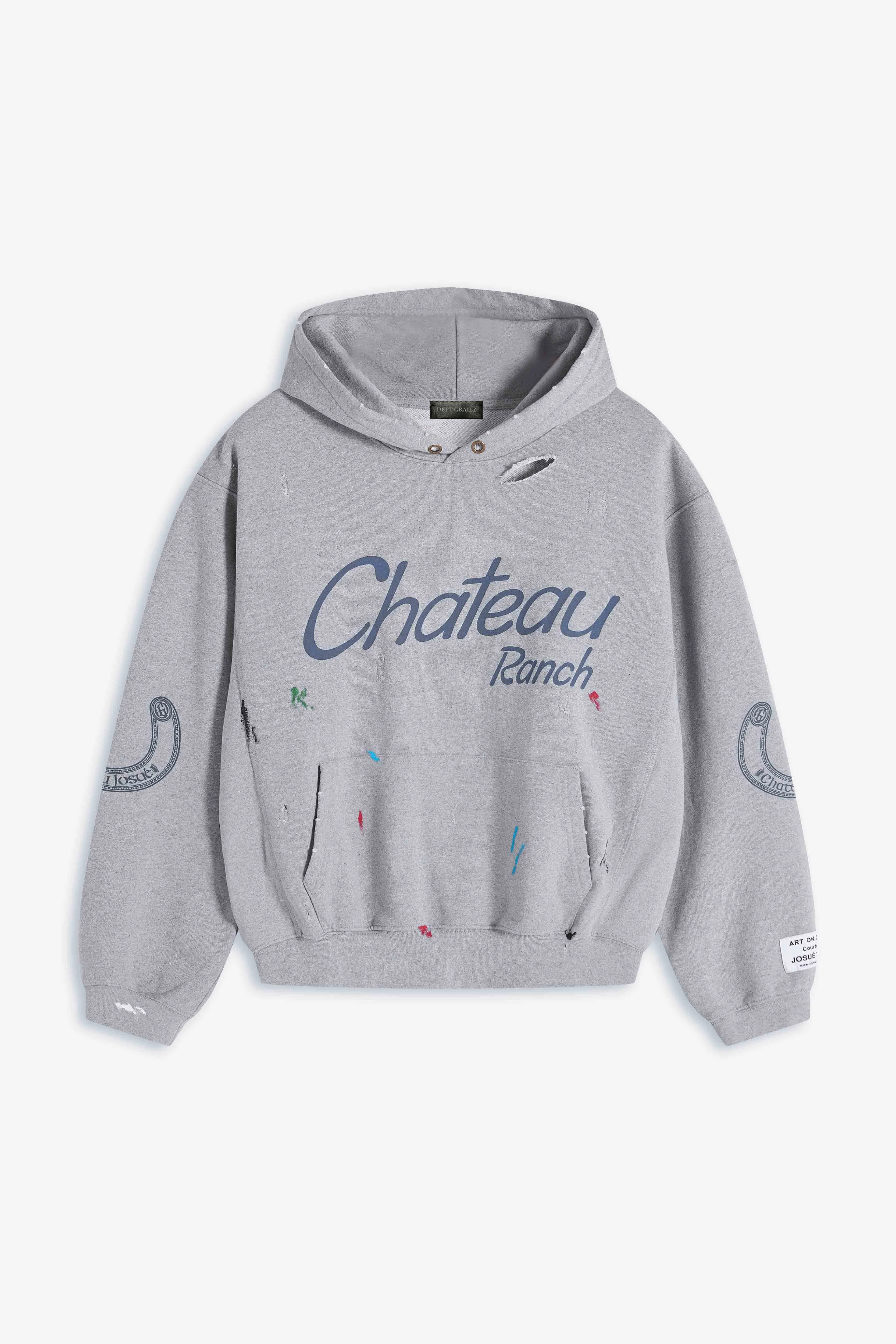 

Худи DEPT GRAILZ CHATEAU RANCH: Классический ретро-стиль, американский принт с английским узором в виде подковы, граффити, эффект потертости и стирки