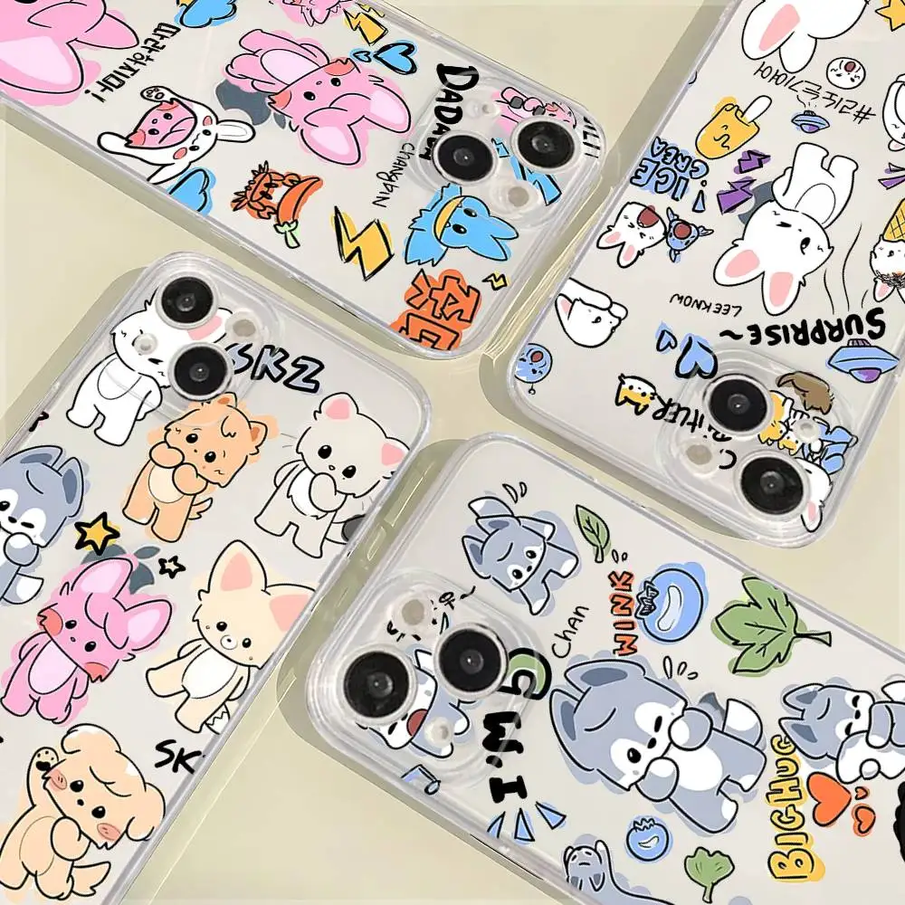 Kpop S-Stray Cartoon Kids Transparent TPU Phone Case For IPhone 17 11 12 13 14 15 16 Pro Max 16 Plus Cover