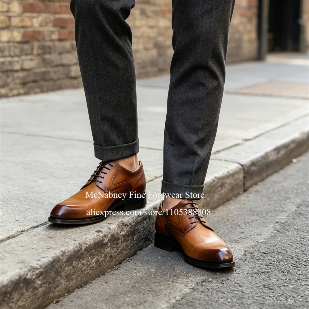 Three Color Polished Cow Leather Lace up Derby Shoes Mens Dress Shoes Elegant Business Wedding Handmade Formal Shoes Plus Size