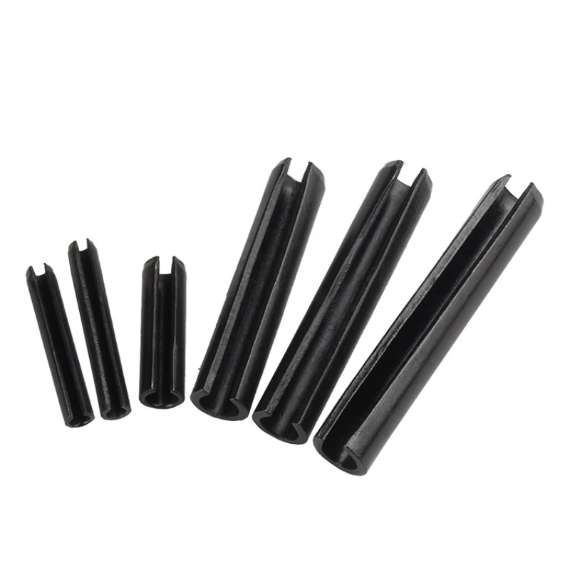 20/50 шт. штифты для натяжения пружинных дюбелей с прорезями, 65Mn, черная углеродистая сталь M1,5M2 M2,5 M3 M4M5 M6M8M10M12, прямые штифты пружинного типа