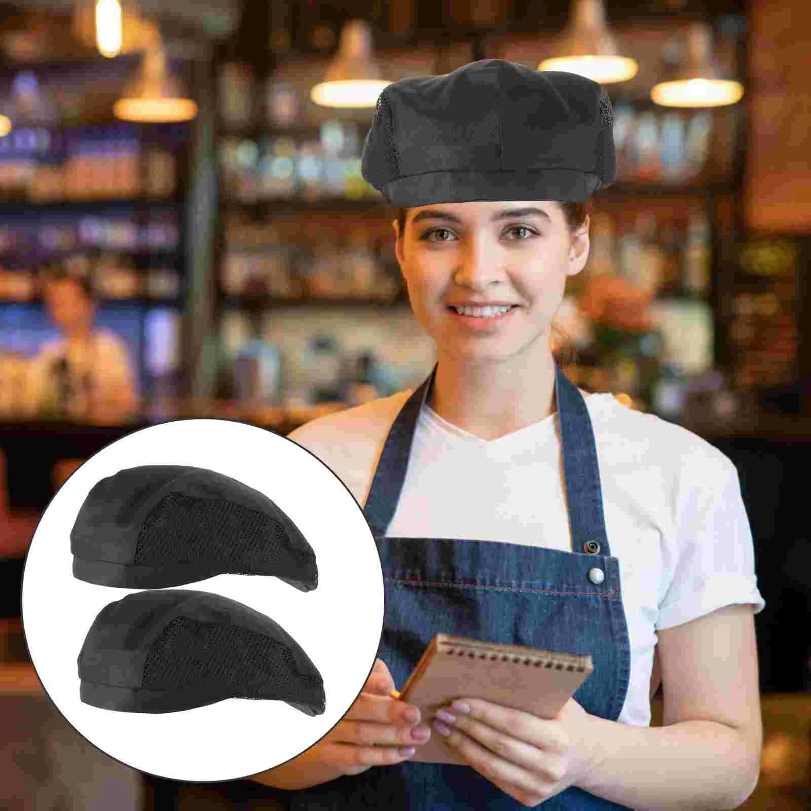 

2 Pcs Waiter Beret Chef Hat Skull Caps for Men Cooking Hair Net Baker Beanie Hairnets Work Women's