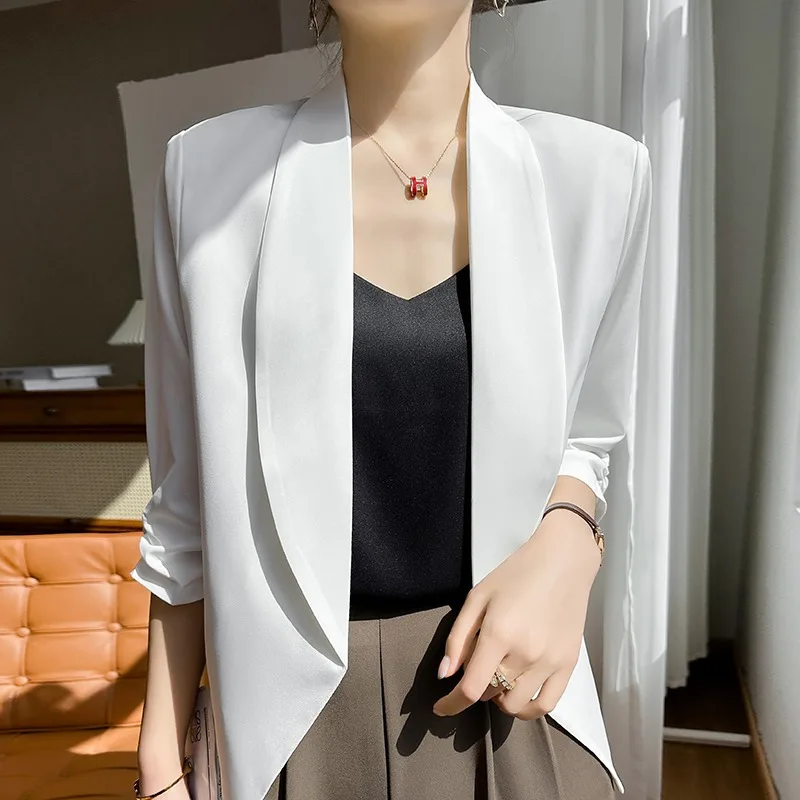 

Модное брендовое тонкое женское летнее атласное повседневное пальто из ацетата на семи футов с кондиционером irt Western Sle Jaet