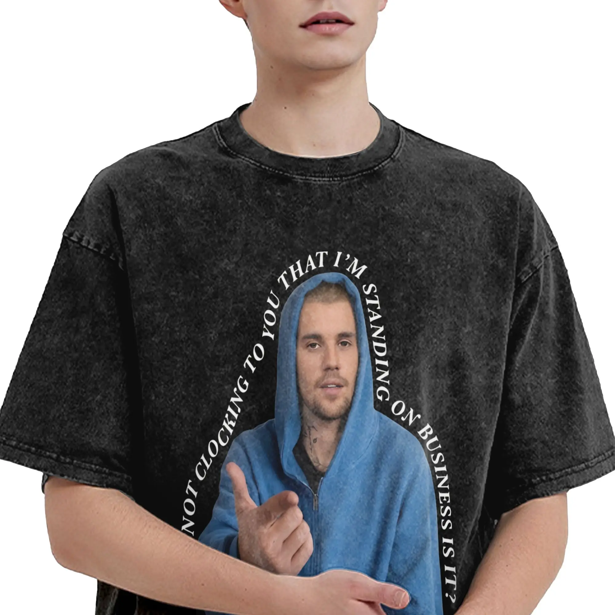 JB It's Not Clocking To You Washed T-Shirt Herren Y2K Klassische Baumwoll-T-Shirts Sommer O-Ausschnitt Hippie T-Shirt Einfaches Oversize-Shirt – Detail 5