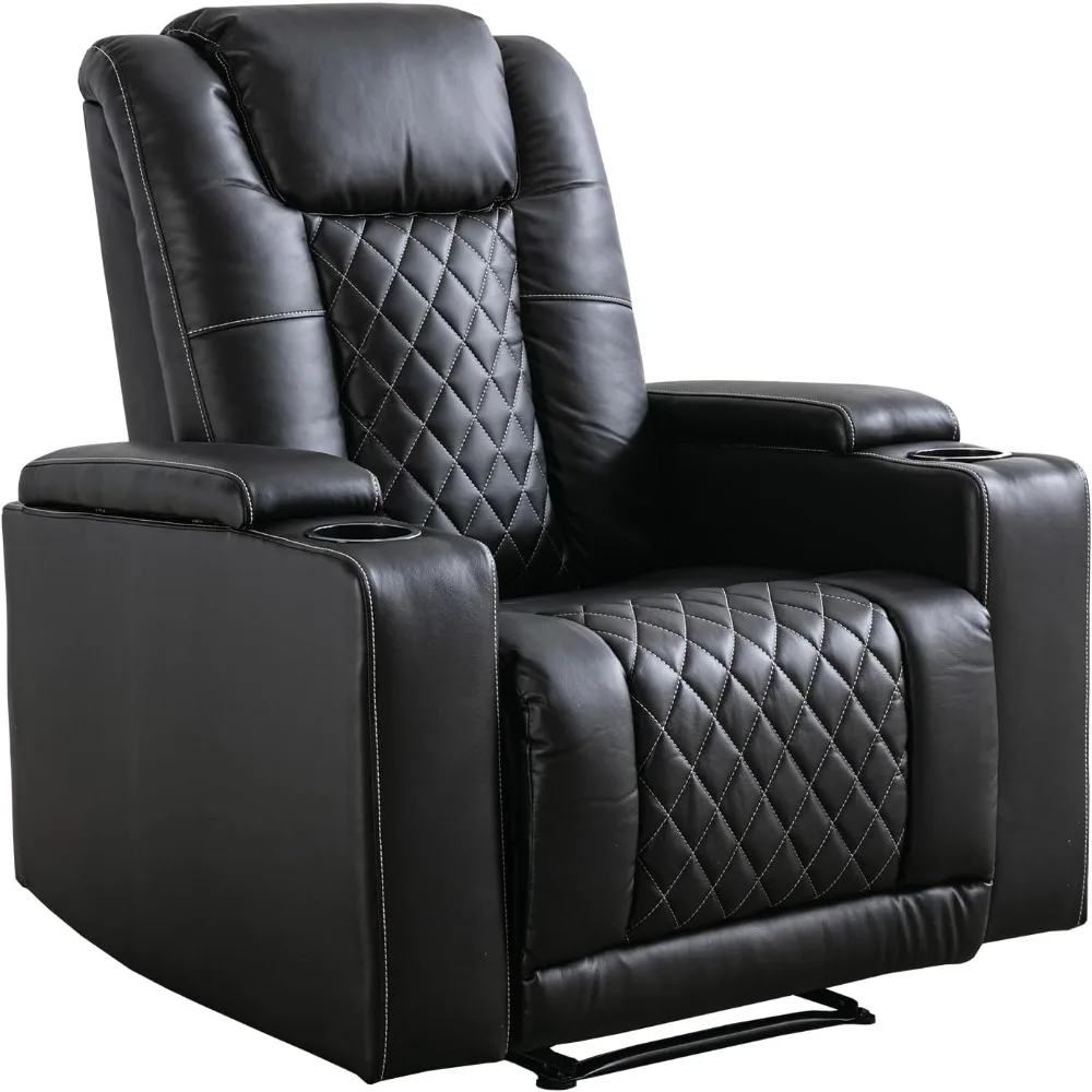 Power Recliner Home Theater Seating23Spacious Seat, Overstuffed Backrest, USB Ports and2Cup Holders, Faux Leather Recliner Chair