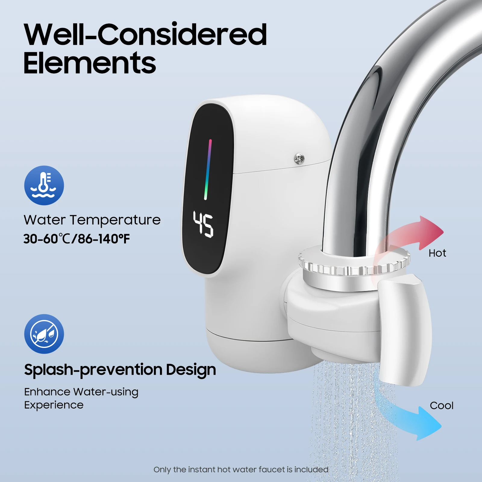 

Instant Hot Water Faucet - 2500W 3-Second Heating & LED Temp Display, Energy-Saving for Kitchen Bathroom Office Cafe Daily Use