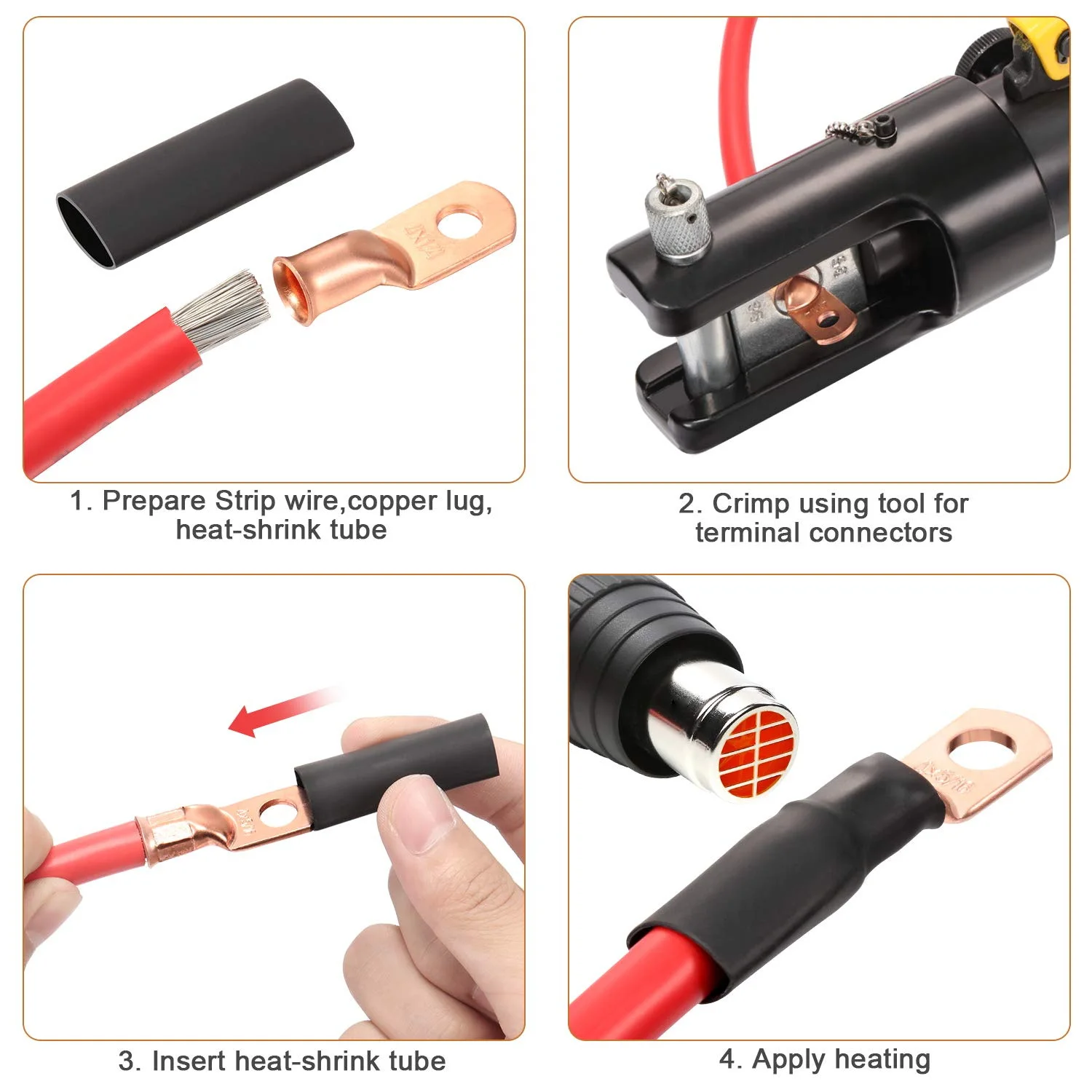 Awg2x5/16 Kupferdraht-Ösenring-Anschluss stecker Batterie kabelende Schrumpfschlauch-Klassifizierung ssatz