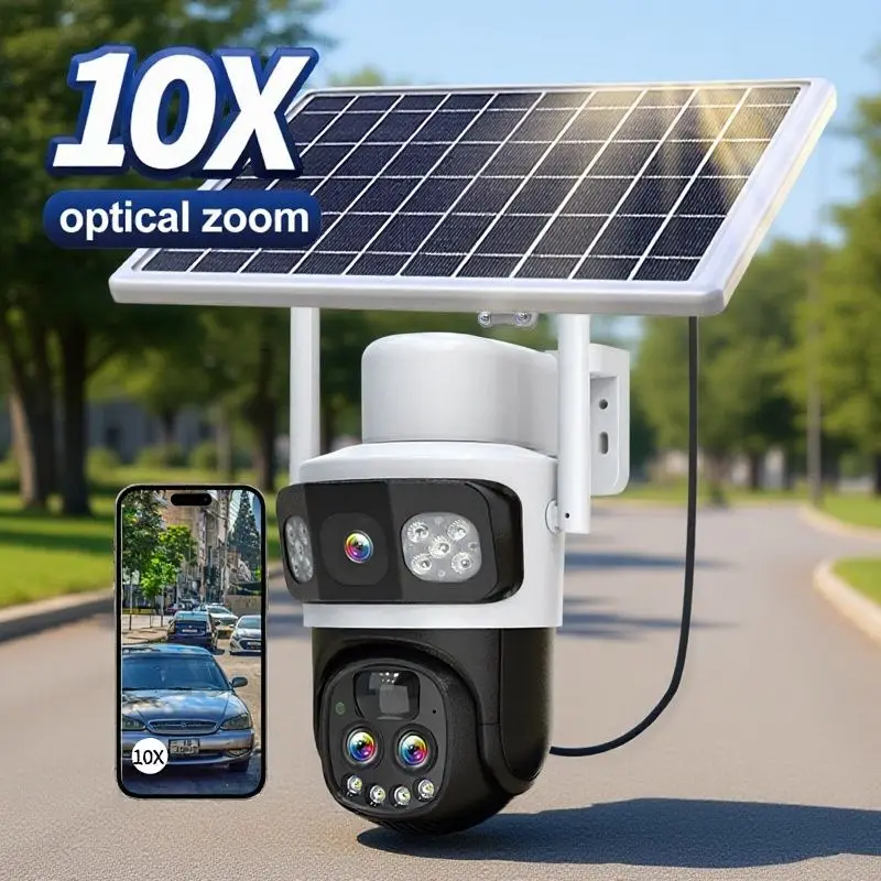 

Солнечная PTZ-камера безопасности Guudgo 2K с 10-кратным зумом UHD и солнечной панелью 360° ° Цветной HD ночного видения AI Обнаружение движения Двусторонний голос