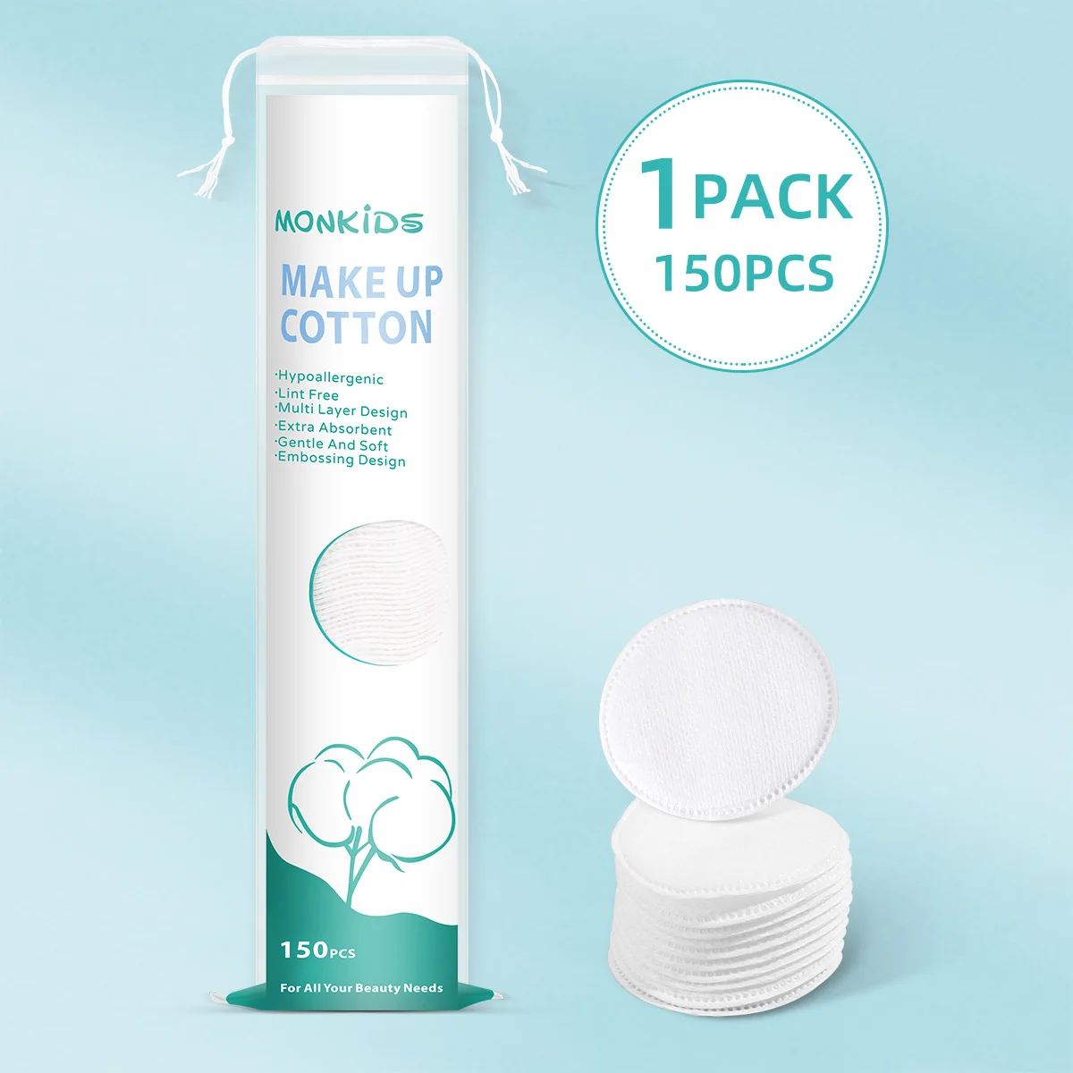 150 Soft and Breathable Round Makeup Remover Pads for Daily Facial Cleaning and Makeup Remover, for Home and Travel Use.