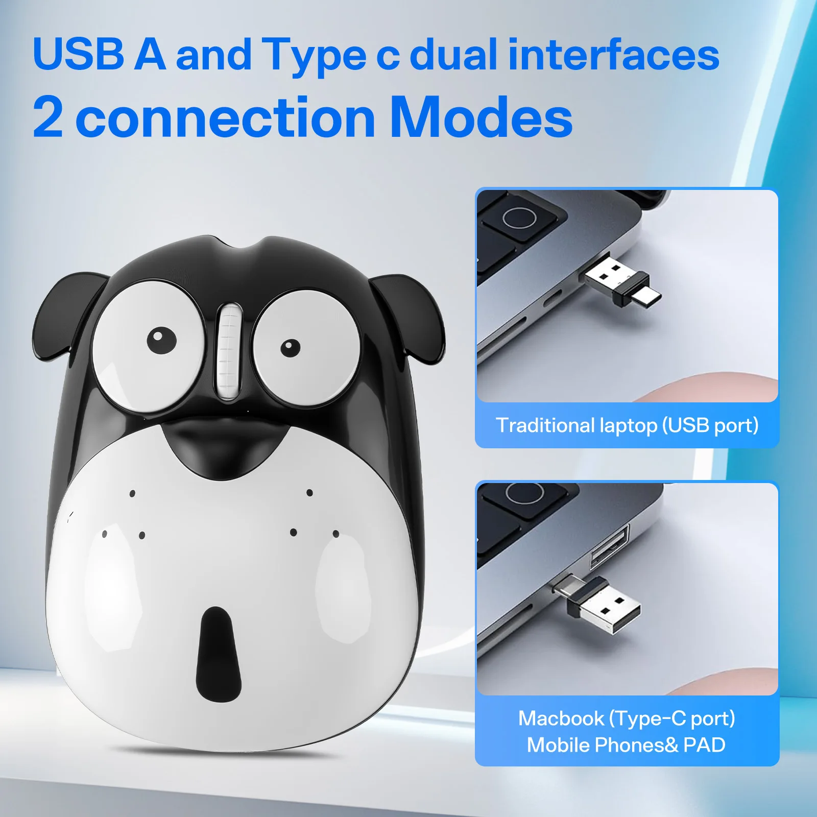 Rechargeable Wireless Mouse, Universal USB/Type-C Dual Port Computer Mouse, Compatible with Tablet, Laptop, Smartphone
