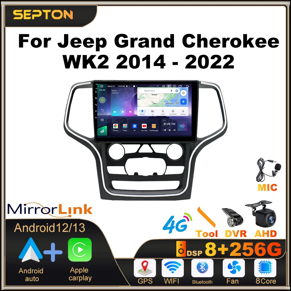 

SEPTON 8+128G Car Stereo Radio For JEEP Grand Cherokee WK2 2014-2022 Android 12 Multimedia Viedo Player GPS CarPlay Head Unit 4G