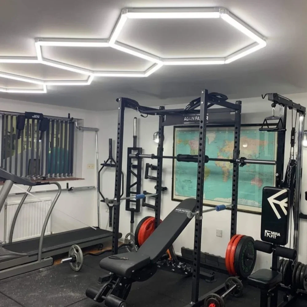 110-240V Super Bright 6500K Cool White Hexagon LED Garage Lamp Ceiling Store Fixture Car Detailing Shop Workshop Gym Barbershop