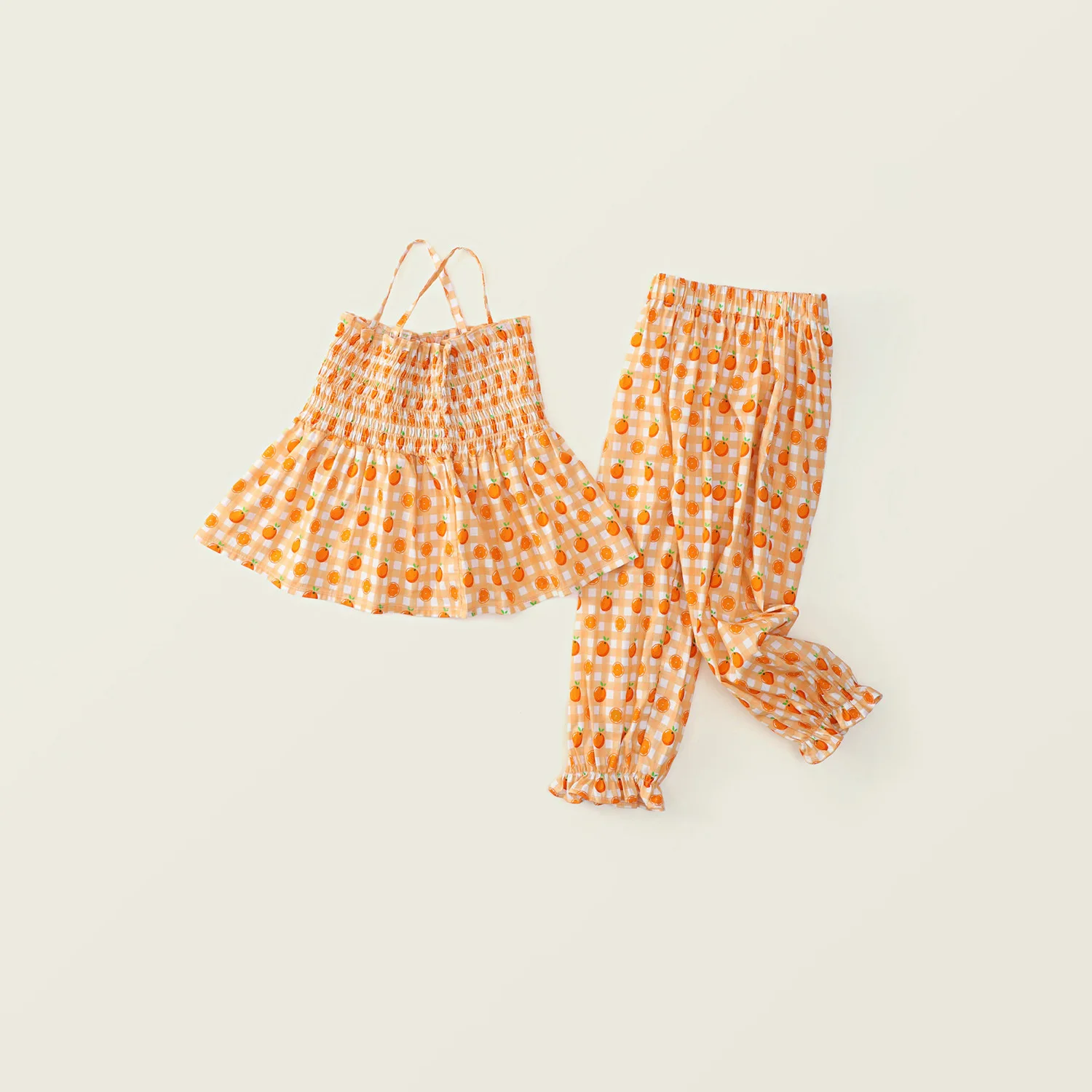

2025 Summer New in Kids Baby Girls Sweet Clothes Set 2pcs Children Pleat Sling Print Top Vest + Cropped Pants , Toddler 2-7Y