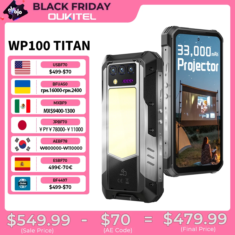 yZ[zOukitel WP100 Titan^tlXX}z 33000mAh 66W[d 200MPJvWFN^[ LvCg gѓdb