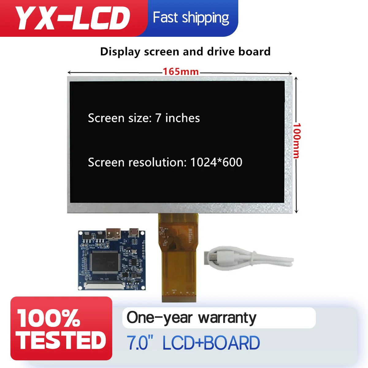7 Inch LCD Screen + Driver Control Board HDMI-Compatible For Raspberry Pi PC