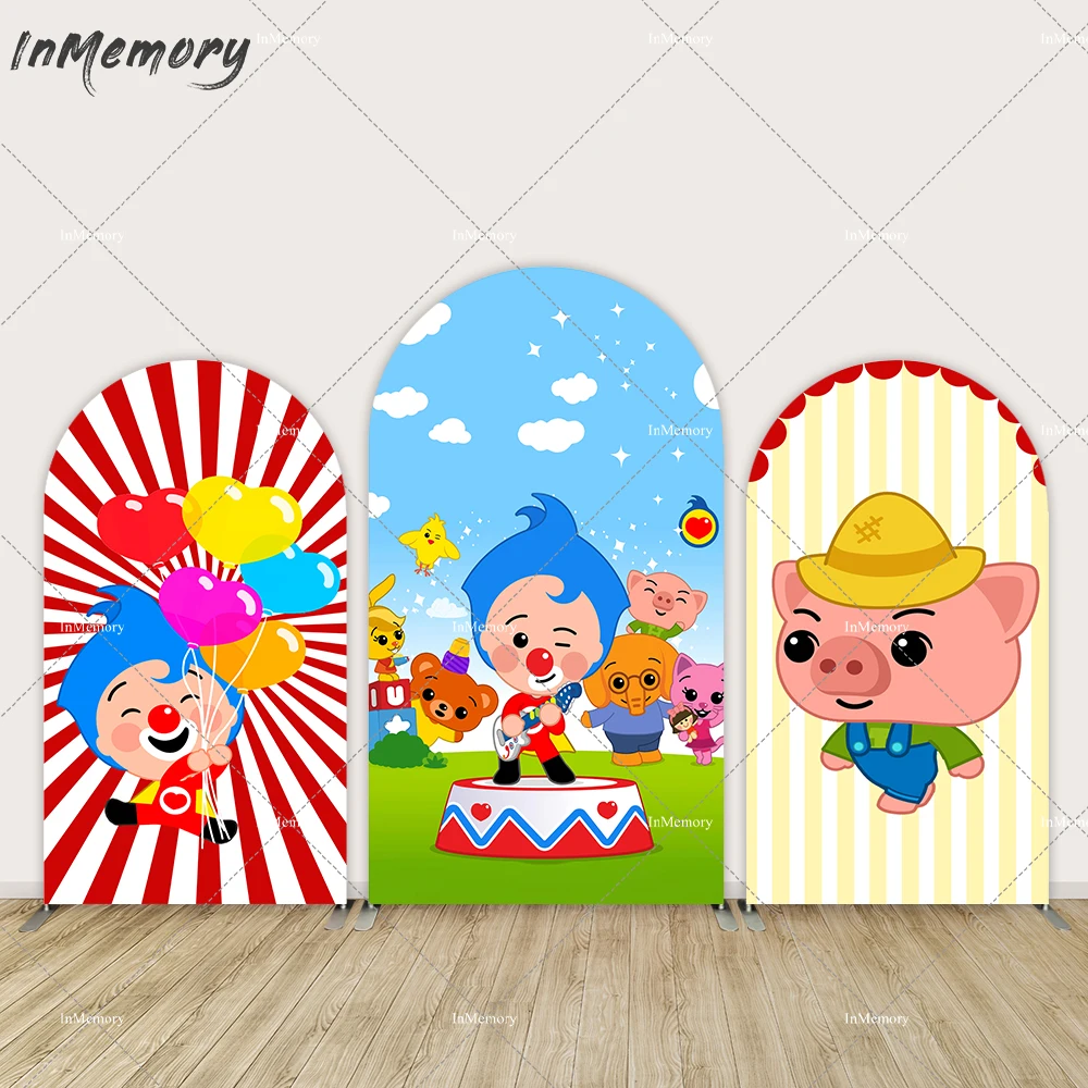 

Cartoon Cute Kids Boys 1st Birthday Party Arch Backdrop Cover Bunting Animals Payaso Plim plim Theme Photography Background Wall