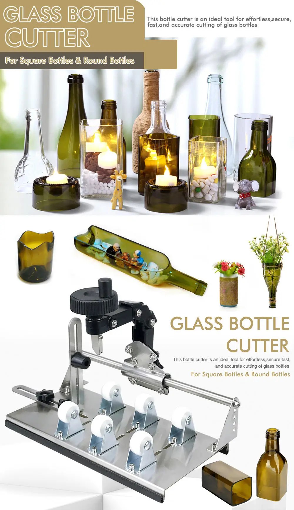 Wine bottle/glass bottle special cutting tool - stainless steel adjustable tungsten carbide wheel cutter