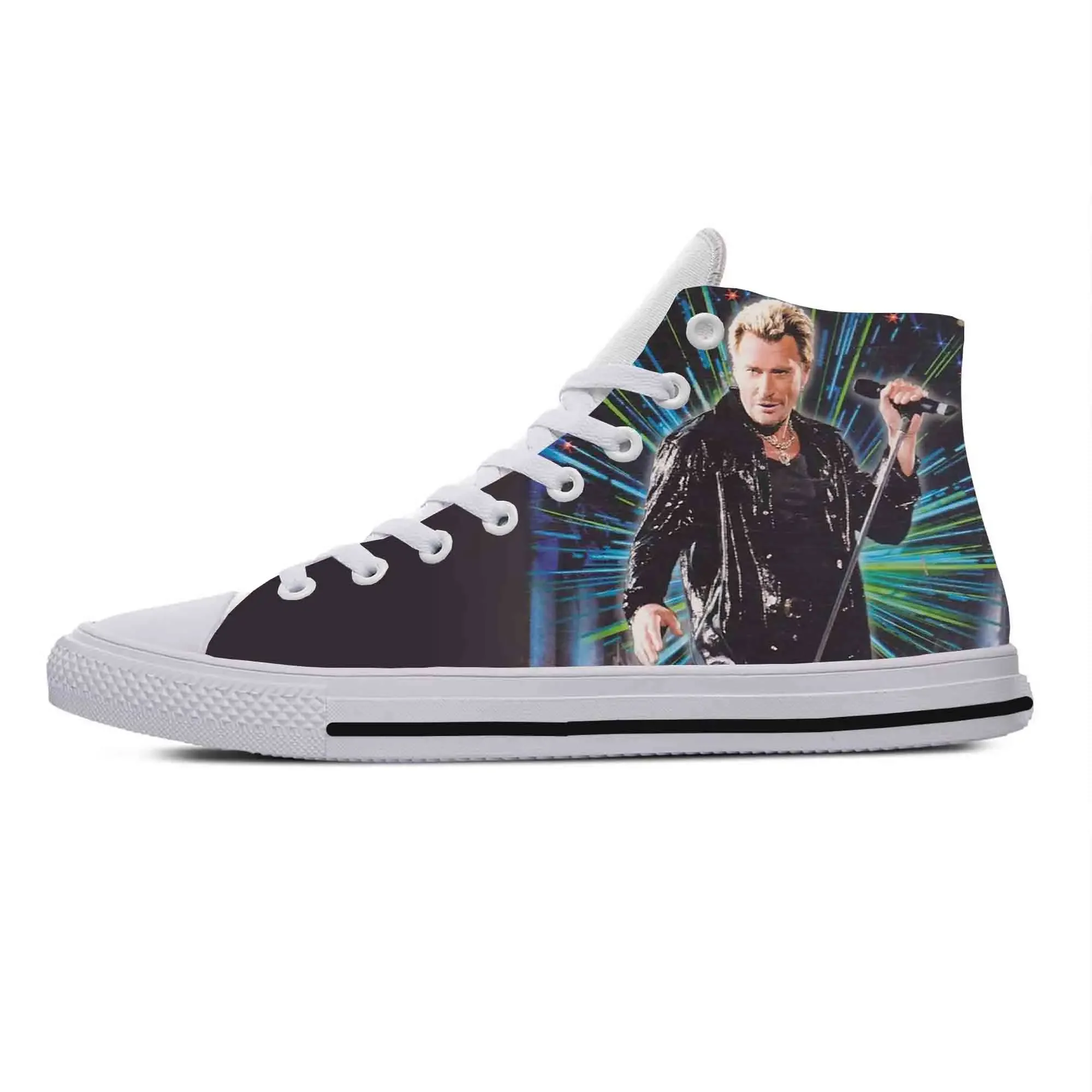 Zapatillas de tela informales para hombre y mujer, zapatos con estampado 3D de Johnny Hallyday, Rock Star Singer, moda musical, Top alto, cómodo, transpirable