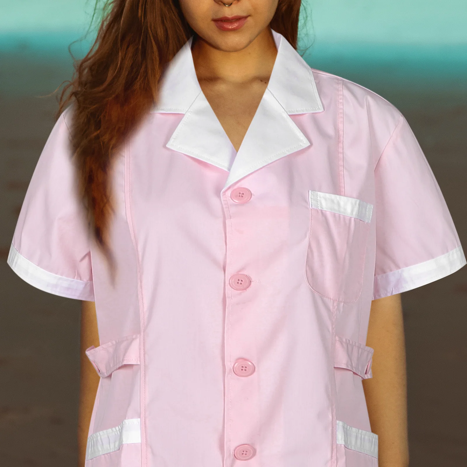 زي ممرضة نسائي قصير الأكمام، بدلة عمل للتمريض عالية الجودة لصالونات التجميل في عيادة المختبر في المستشفى وخفيفة الوزن