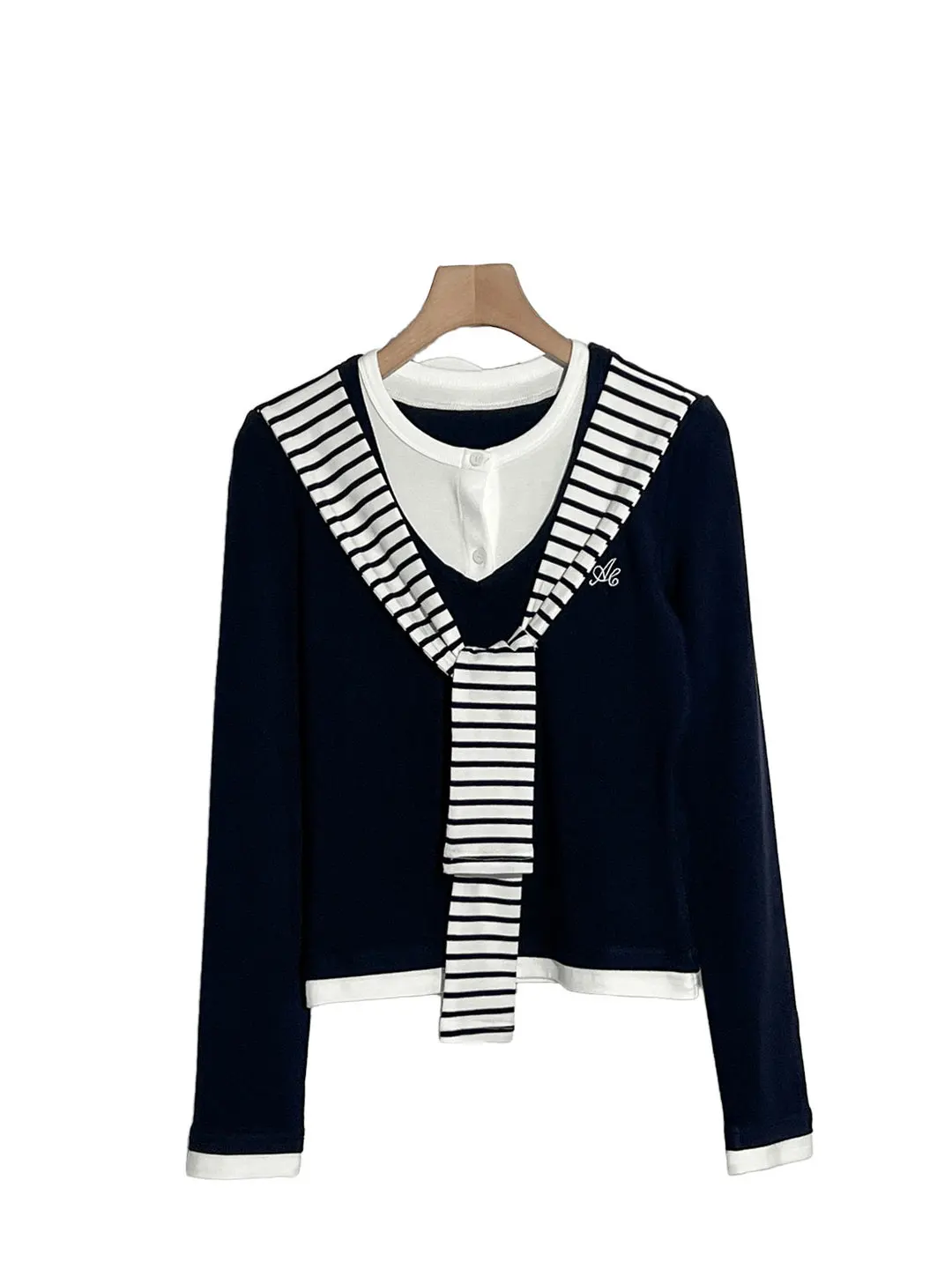 Outono inverno xadrez cachecol de malha ne design fino ajuste camiseta feminina faion faculdade sle gola marinha base irt topo