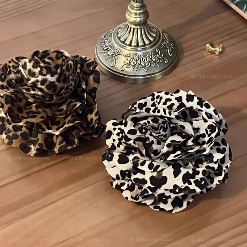 Design sense leopard print flower full back head hair grab clip fashion versatile temperament shark clip hairaccessories hairpin