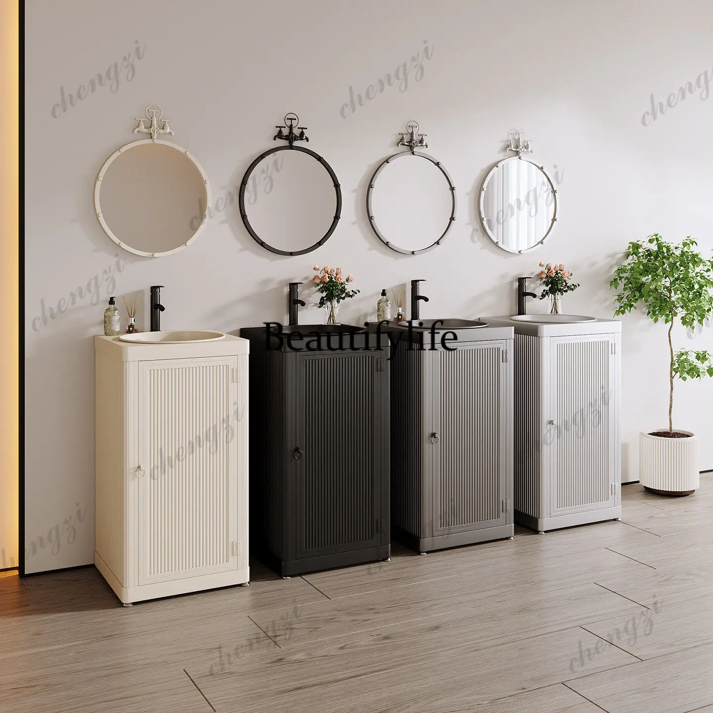 Small column wash basin commercial, color wash cabinet personalized creative floor integrated wash table