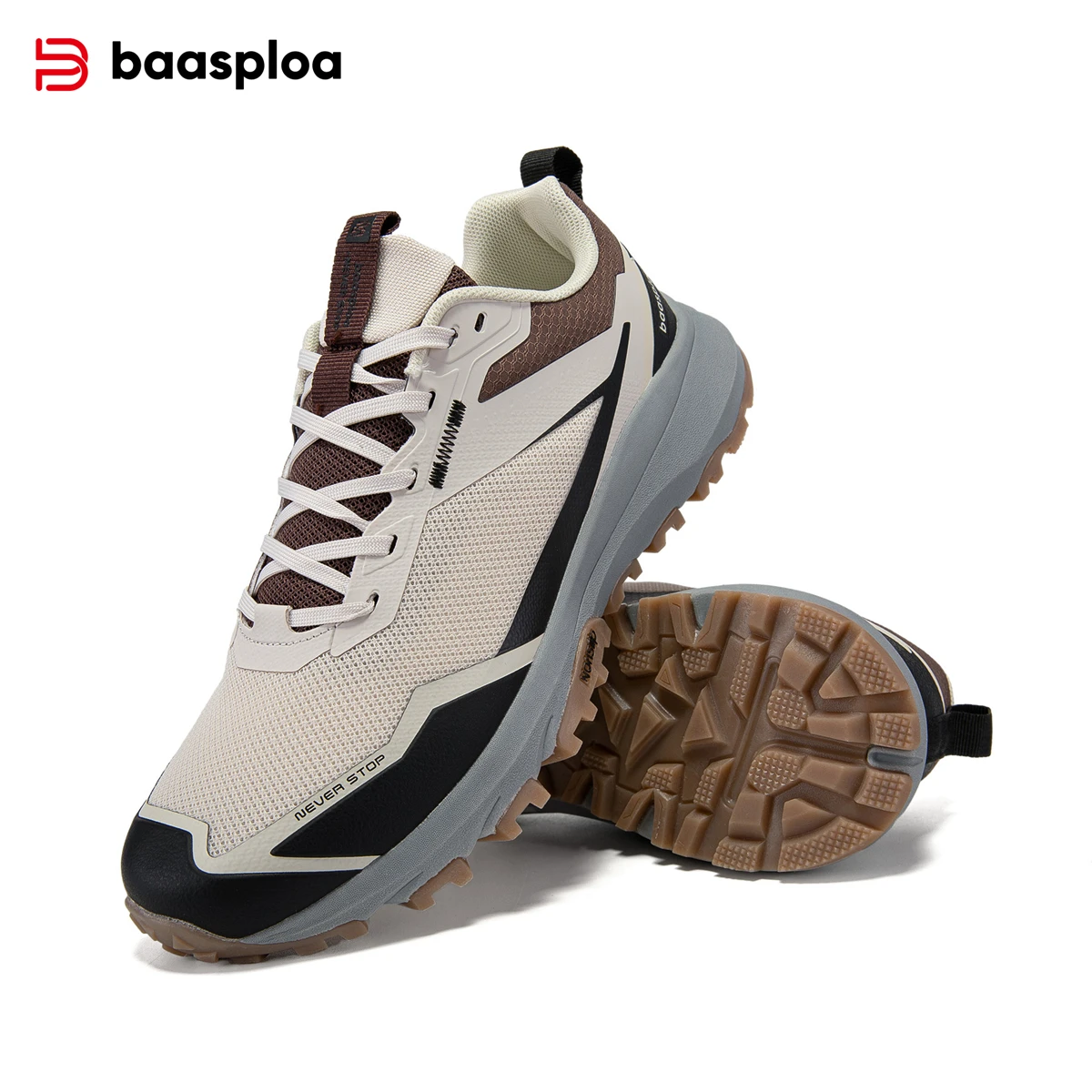 Bassploa Hiking Shoes Men Outdoor Climbing Travel Lightweight Lace up Sneakers Male Casual Non-slip Wear-resistant Walking Shoes