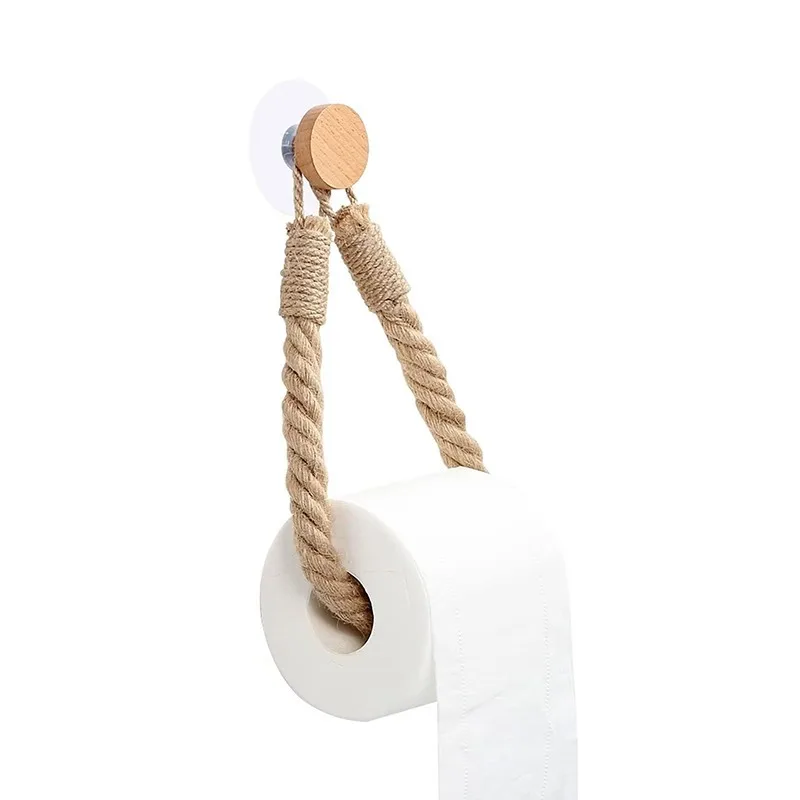 Hemp Rope Wall Mounted Roll Tissue Holder Non Punching Toilet Paper Holder Paper Storage Rack Bathroom Accessories 1/2/3pcs