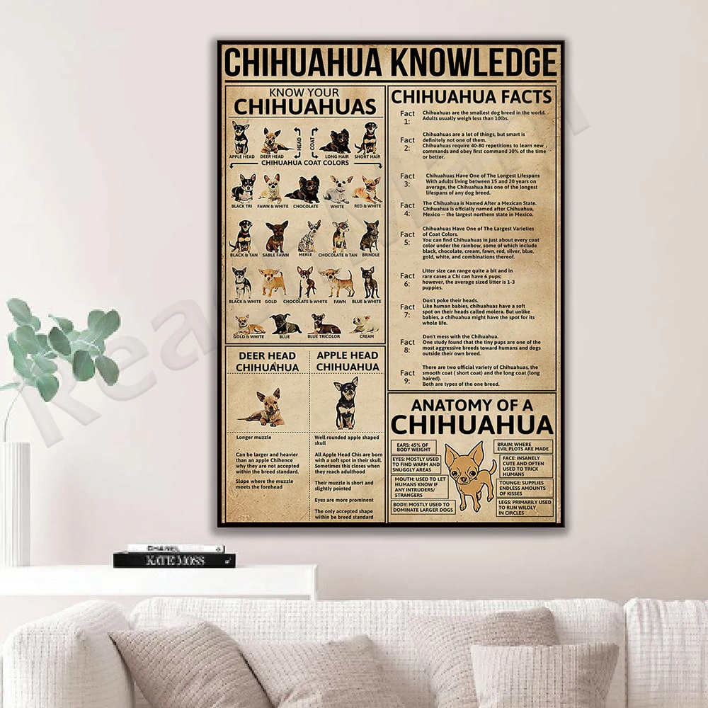 Chihuahua knowledge frameless poster, weed decoration poster, weed lover gift, chihuahua decoration home, chihuahua dog poster