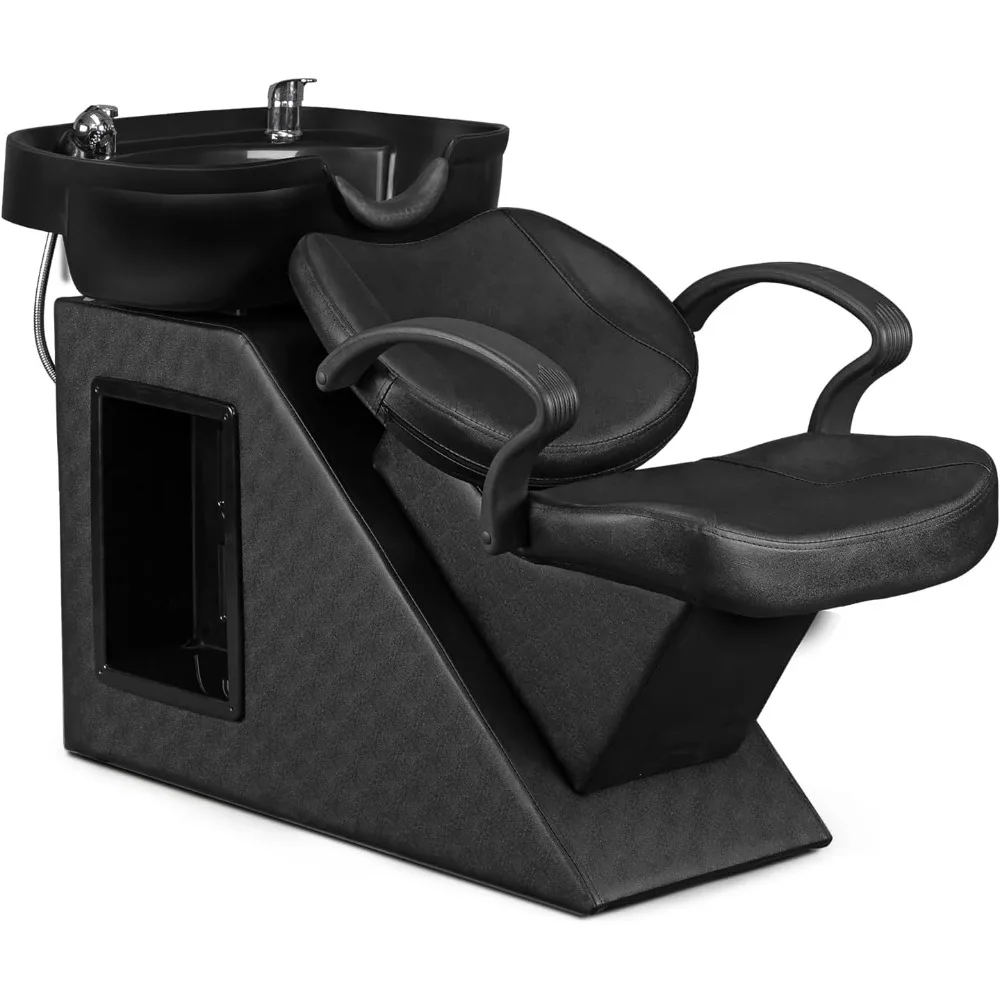 

Salon Shampoo Bowl and Chair, ABS Hair Washing Sink Backwash Unit Shampoo Station for Beauty Spa Barbershop, Black