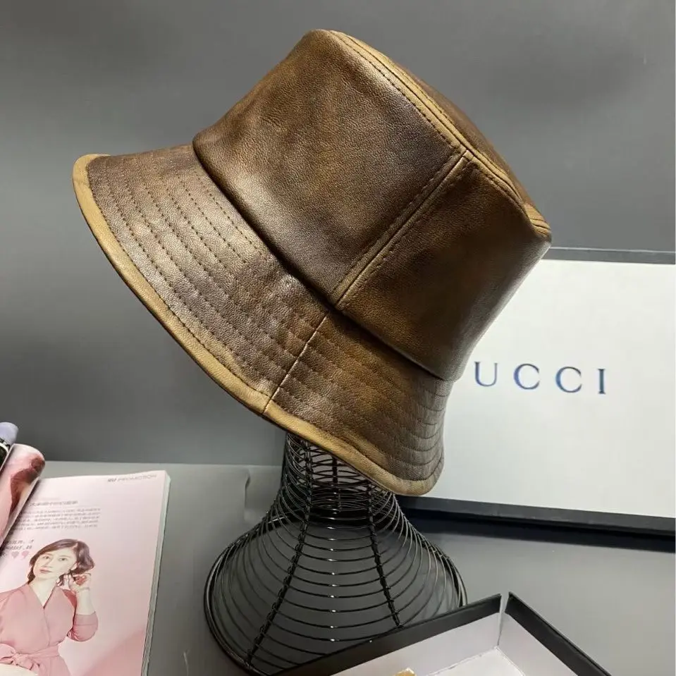 الرجعية الموضة الحديثة الخريف جديد غسلها بولي Leather الجلود صياد قبعة قبعة الشمس حوض السفر قبعة فاتحة 4m802 #3