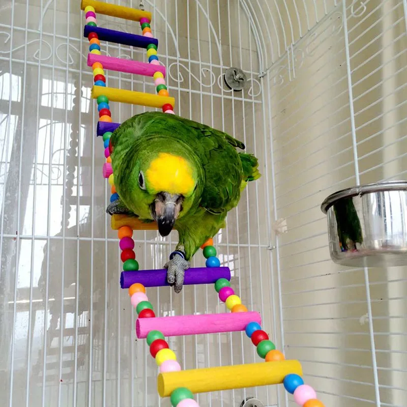 

Bird Parrot Toys Colorful Hanging Cage Climbing Ladders with Natural Wood Parrots Suspension Bridge Swing Toys Bird Toy Supplies